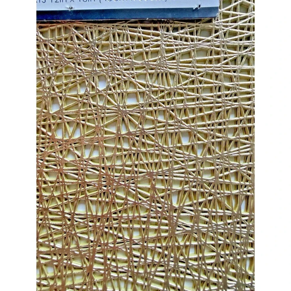Kenneth Metallic Gold Open Weave Vinyl Placemats 12x18 Set of 4 Wipe Clean
